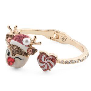 NWT Betsey Johnson Winking Reindeer Candy Heart Hinge Bangle Bracelet